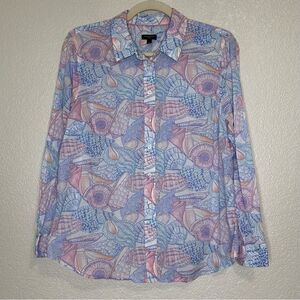 Talbots Seashells Print Long Sleeves Button Down Shirt, Sz Large Petite